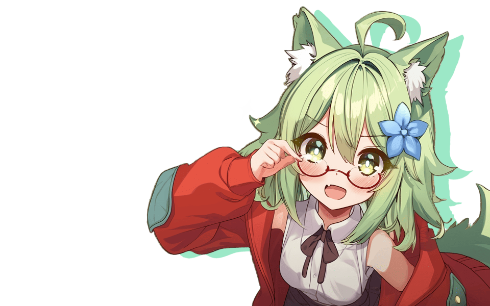 メガネを掛けてこちらを覗き込むルピナ